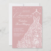 Rosa Floral Quinceañera Gown Celestis Moon Stars Einladung (Vorderseite)