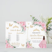 Rosa Floral Quinceanera Orden der Ereignisse Progr (Stehend Vorderseite)