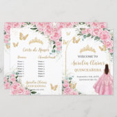 Rosa Floral Quinceanera Orden der Ereignisse Progr (Vorne/Hinten)