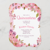 Rosa Floral Quinceña Einladung (Vorne/Hinten)