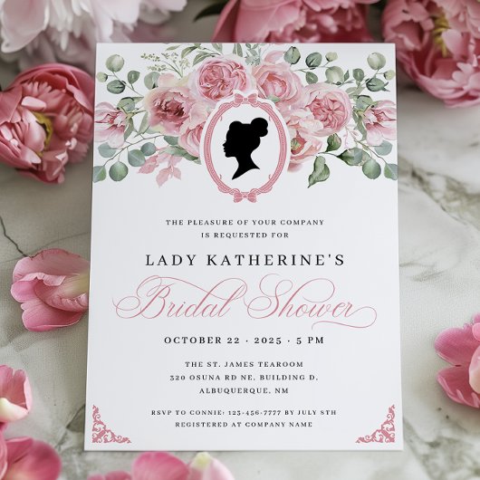 Rosa Floral Regency Era Bridal Dusche Einladung