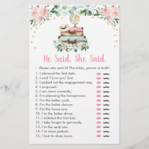 Rosa Floral Reise sagte sie sagte Bridal Spiel