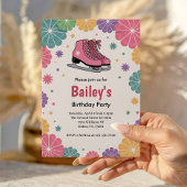 Rosa Floral Retro Ice Skaten Geburtstag Einladung