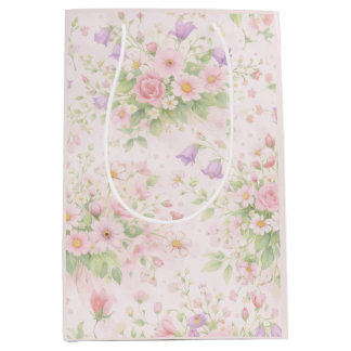 Rosa Floral Rose & Daisy — Pastell Botanik Mittlere Geschenktüte