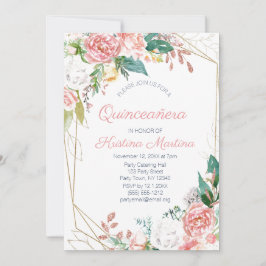 Rosa Floral Rose Gold Glitzer Quinceañera Geburtst Einladung
