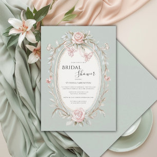Rosa Floral Salbei Grün Vintage Brautparty Einladung