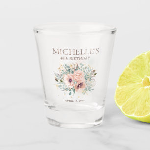 Rosa Floral Salbei Grüne Blätter Glitter Geburtsta Schnapsglas