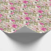 Rosa Floral Salbeigrüne Blätter Geschenkpapier (Ecke)