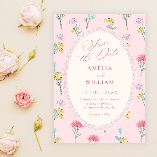 Rosa floral save the date