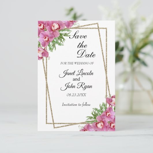 Rosa Floral - Save the Date (Stehend Vorderseite)
