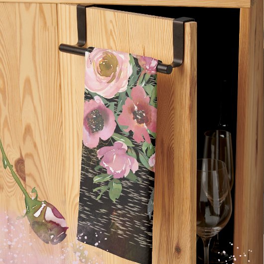 Rosa Floral Schwarz Geschirrtuch