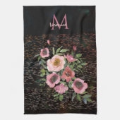 Rosa Floral Schwarz Geschirrtuch (Vertikal)