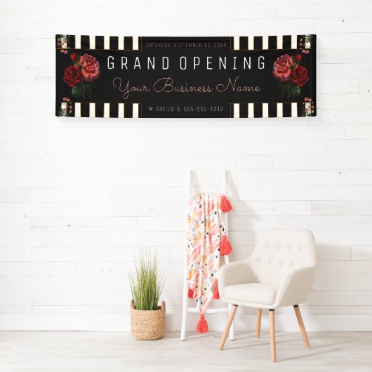 Rosa Floral Schwarz | White Stripes Banner (Insitu)