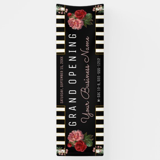 Rosa Floral Schwarz | White Stripes Banner (Vertikal)