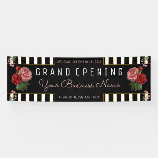 Rosa Floral Schwarz | White Stripes Banner