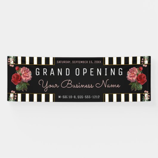 Rosa Floral Schwarz | White Stripes Banner (Horizontal)