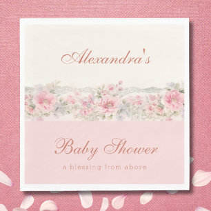 Rosa Floral Shabby Chic Christliche Babyparty Serviette