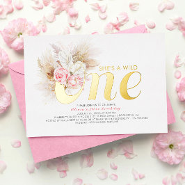 Rosa Floral Sie ist ein Wild ONE 1. Geburtstag Rea Folieneinladung