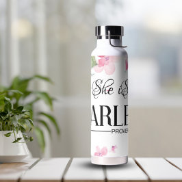 Rosa Floral Sie ist furchtlos Prov 31:25 Trinkflasche