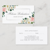 Rosa Floral Silver Hair Stylist Terminkarte (Vorne/Hinten)