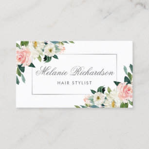 Rosa Floral Silver Hair Stylist Terminkarte