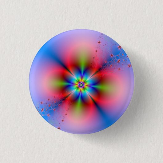 Rosa Floral Spray auf blauem Pinback-Button Button (Vorderseite)