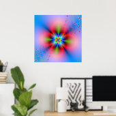Rosa Floral Spray auf blauem Poster (Heimbüro)