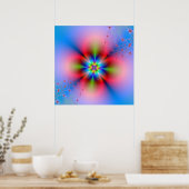 Rosa Floral Spray auf blauem Poster (Küche)