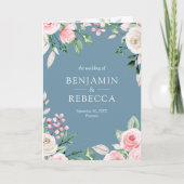 Rosa Floral Staubblau QR-Code Hochzeit Einladung (Vorderseite)