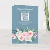 Rosa Floral Staubblau QR-Code Hochzeit Einladung (Rückseite)