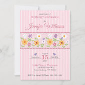 Rosa Floral Streifen Geburtstag Einladung (Vorderseite)