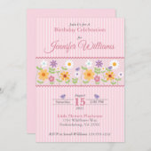 Rosa Floral Streifen Geburtstag Einladung (Vorne/Hinten)
