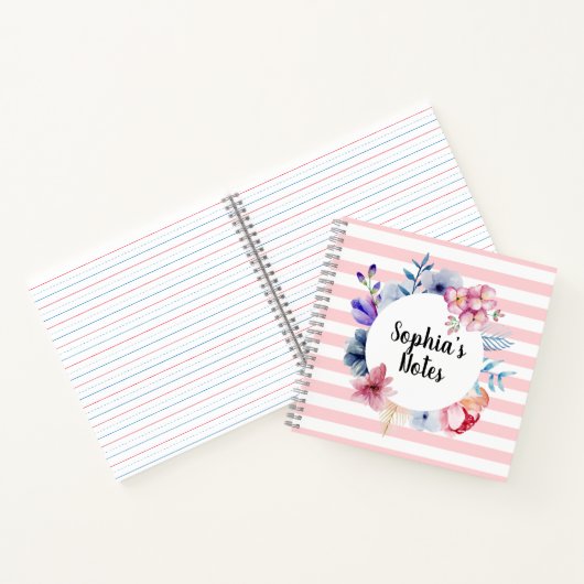 Rosa Floral Streifen Notizblock (Innenseite)