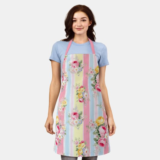 Rosa Floral Streifen Schürze (Getragen)