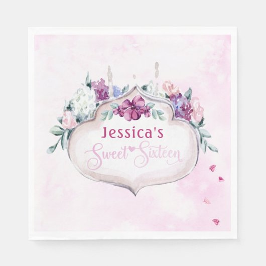 Rosa Floral | Süß 16 Serviette (Vorderseite)