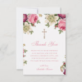 Rosa Floral | Taufe Dankeschön Karte (Vorderseite)