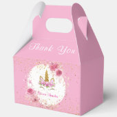 Rosa Floral | Unicorn Birthday Party Geschenkschachtel (Vorderseite)