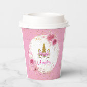 Rosa Floral | Unicorn Birthday Party Pappbecher (Rückseite)