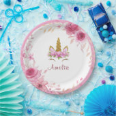 Rosa Floral | Unicorn Birthday Party Pappteller (Party)