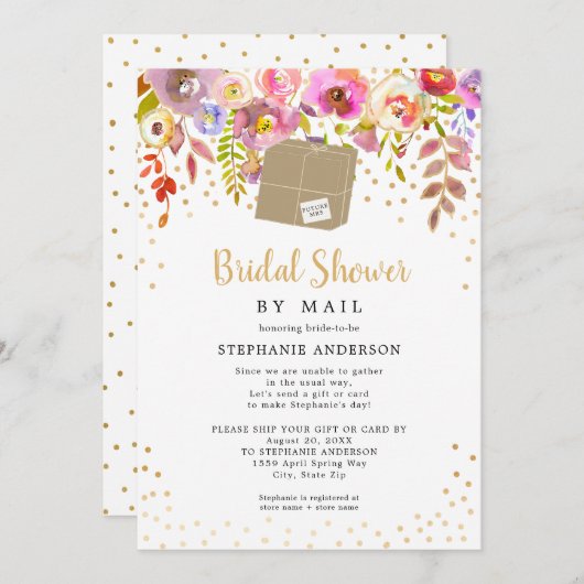 Rosa Floral + Versandbox Brautparty per Post Einladung (Vorne/Hinten)