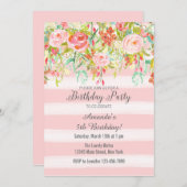 Rosa Floral Wasserfarbe Geburtstag Einladung (Vorne/Hinten)