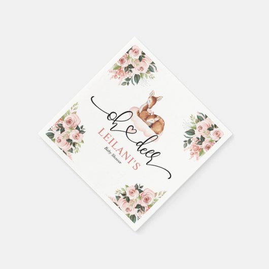 Rosa Floral Wasserfarbe Oh Hirschsusche Serviette (Ecke)