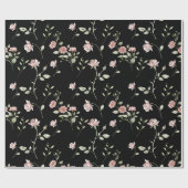 Rosa Floral Wasserfarbe Schwarz Geschenkpapier (Flach)