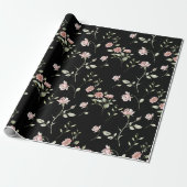 Rosa Floral Wasserfarbe Schwarz Geschenkpapier (Ungerollt)