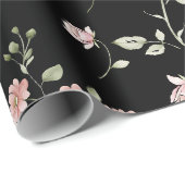 Rosa Floral Wasserfarbe Schwarz Geschenkpapier (Rolleneckpunkt)