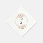 Rosa Floral Watercolor Couple Initials Hochzeit Serviette (Ecke)