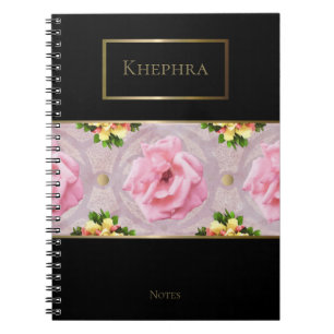 Rosa Floral Watercolor Monogram Name Notebook Notizblock