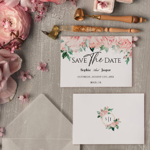Rosa Floral Weiße Hochzeits-Flachsave-the-Date-Kar Save The Date