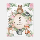 Rosa Floral Woodland Tiere, benutzerdefinierte Mon Fleecedecke (Vorderseite)