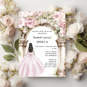 Rosa Floralbogen Bogen Kleid Sweet 16 Einladung